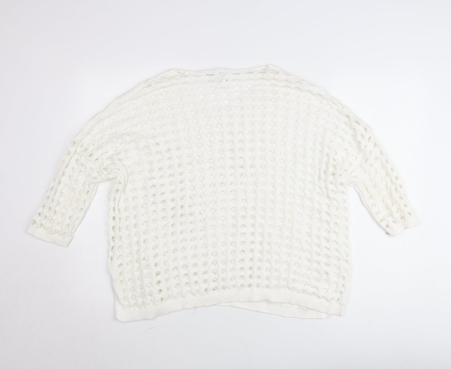 Wynne Layers Womens White PL V-Neck Open-Knit Jumper
