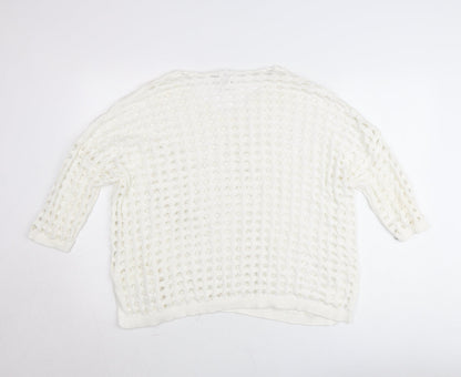 Wynne Layers Womens White PL V-Neck Open-Knit Jumper