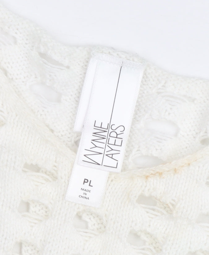 Wynne Layers Womens White PL V-Neck Open-Knit Jumper