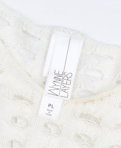 Wynne Layers Womens White PL V-Neck Open-Knit Jumper
