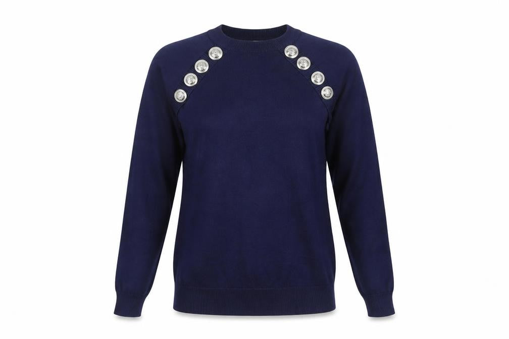 Savida Women's Blue Crew Neck Button Pullover Jumper Size 10