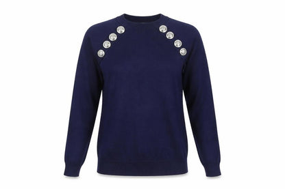 Savida Women's Blue Crew Neck Button Pullover Jumper Size 10