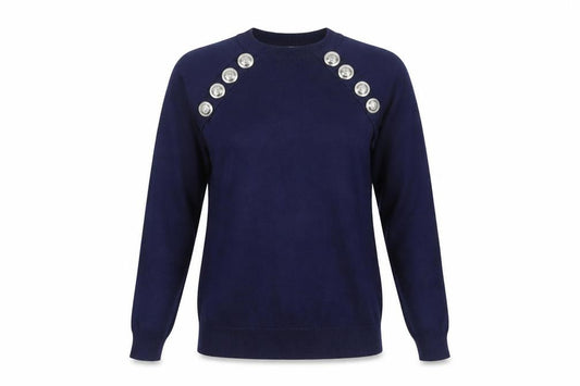 Savida Women's Blue Crew Neck Button Pullover Jumper Size 10