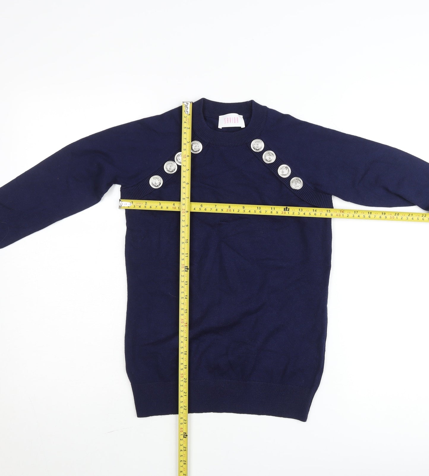 Savida Women's Blue Crew Neck Button Pullover Jumper Size 10