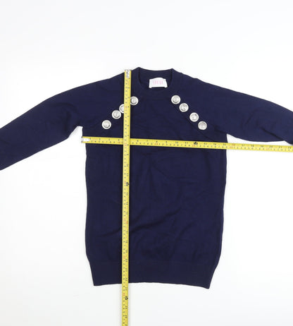 Savida Women's Blue Crew Neck Button Pullover Jumper Size 10