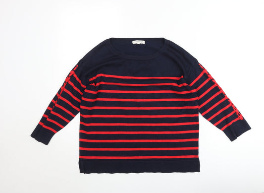 Retrology Women’s Blue & Red Striped Boat Neck Cotton Jumper Size M