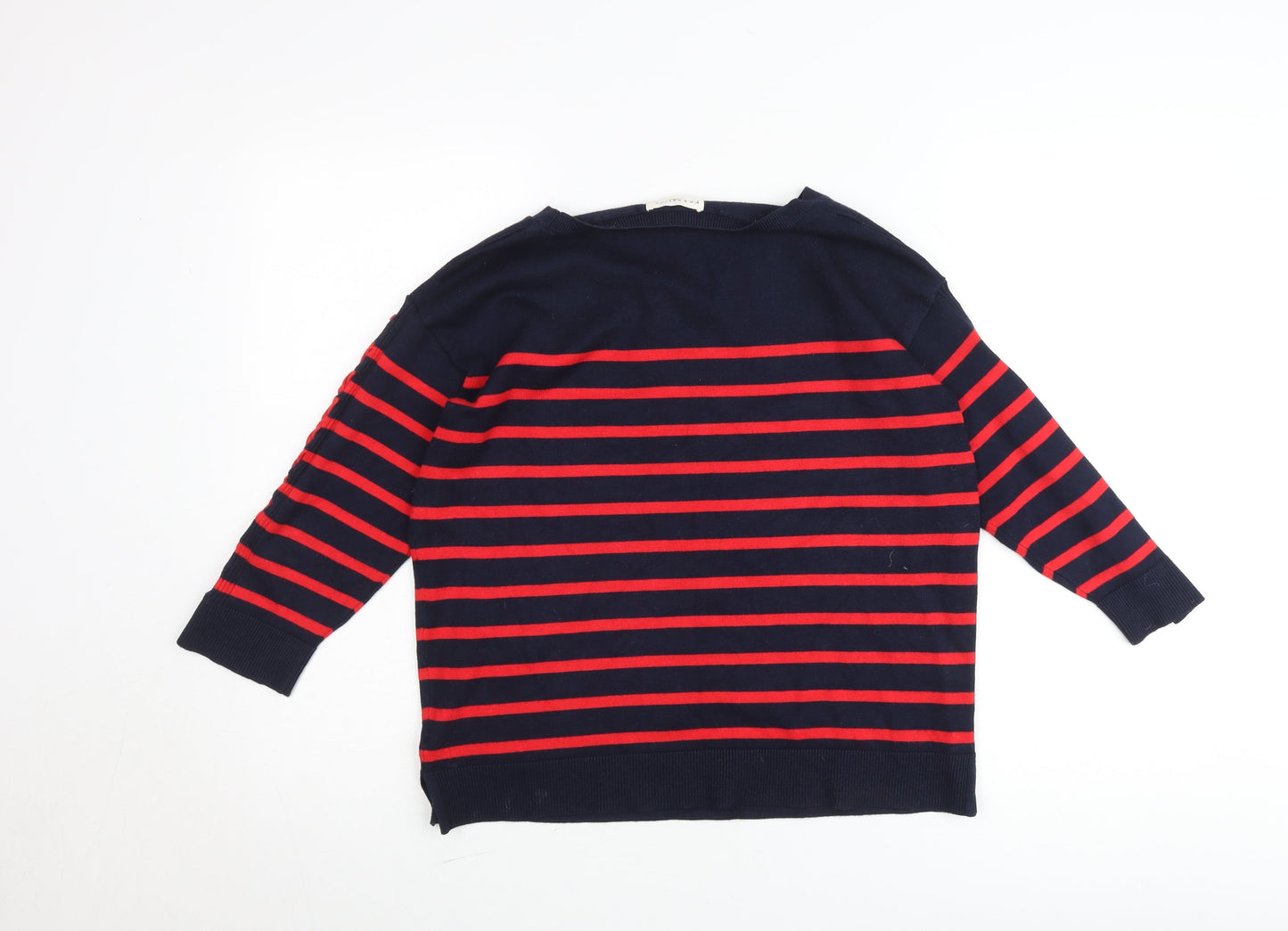 Retrology Women’s Blue & Red Striped Boat Neck Cotton Jumper Size M