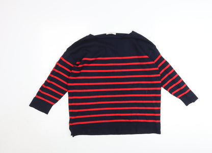 Retrology Women’s Blue & Red Striped Boat Neck Cotton Jumper Size M