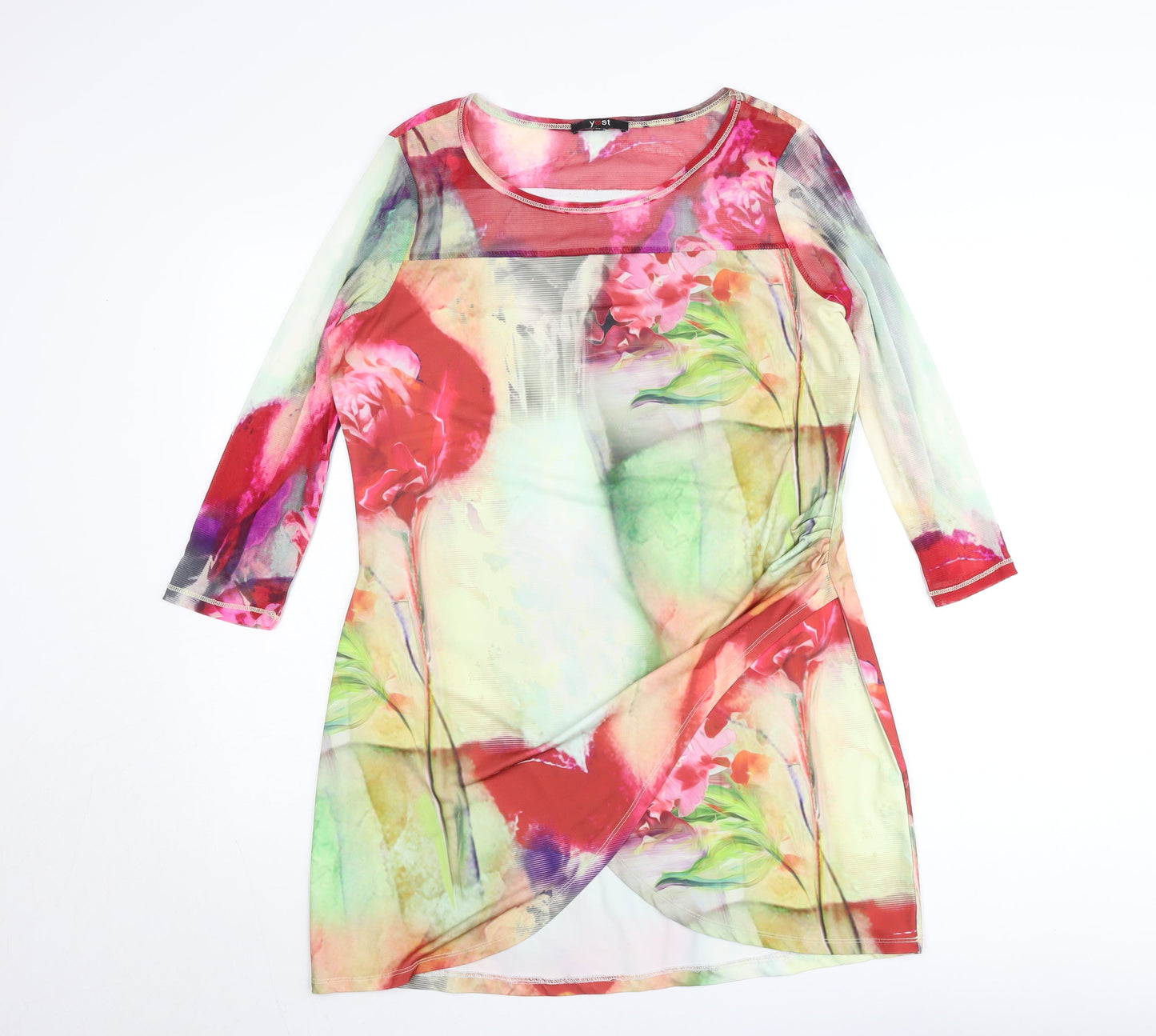 Yest Women’s Multicoloured Floral Sheath Dress L 3/4 Sleeve Mesh
