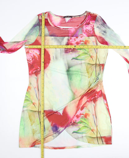 Yest Women’s Multicoloured Floral Sheath Dress L 3/4 Sleeve Mesh