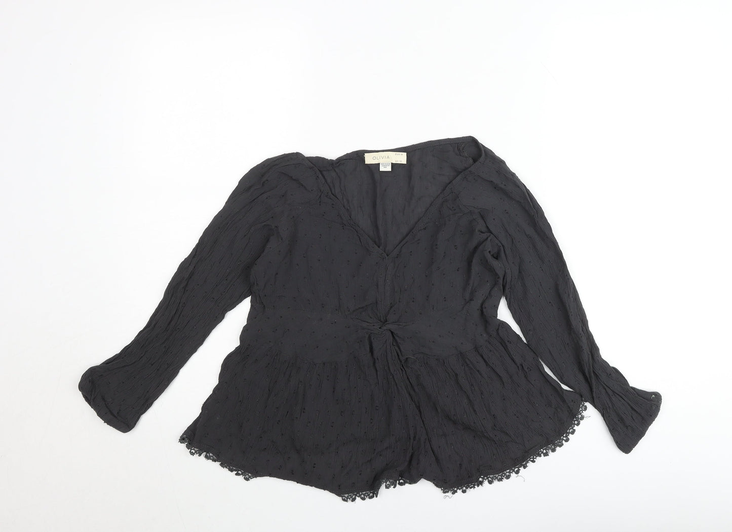 Olivia Women's Black Long Sleeve V-Neck Tunic Blouse UK 10