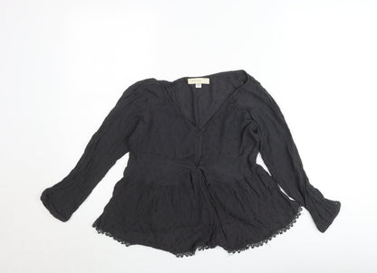 Olivia Women's Black Long Sleeve V-Neck Tunic Blouse UK 10