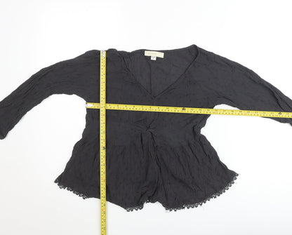 Olivia Women's Black Long Sleeve V-Neck Tunic Blouse UK 10