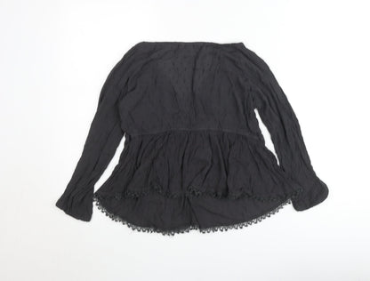 Olivia Women's Black Long Sleeve V-Neck Tunic Blouse UK 10