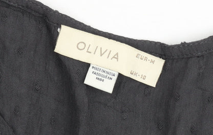 Olivia Women's Black Long Sleeve V-Neck Tunic Blouse UK 10