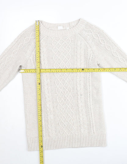 GAP Women Beige XS Cable-Knit Crew Neck Cotton Wool Jumper