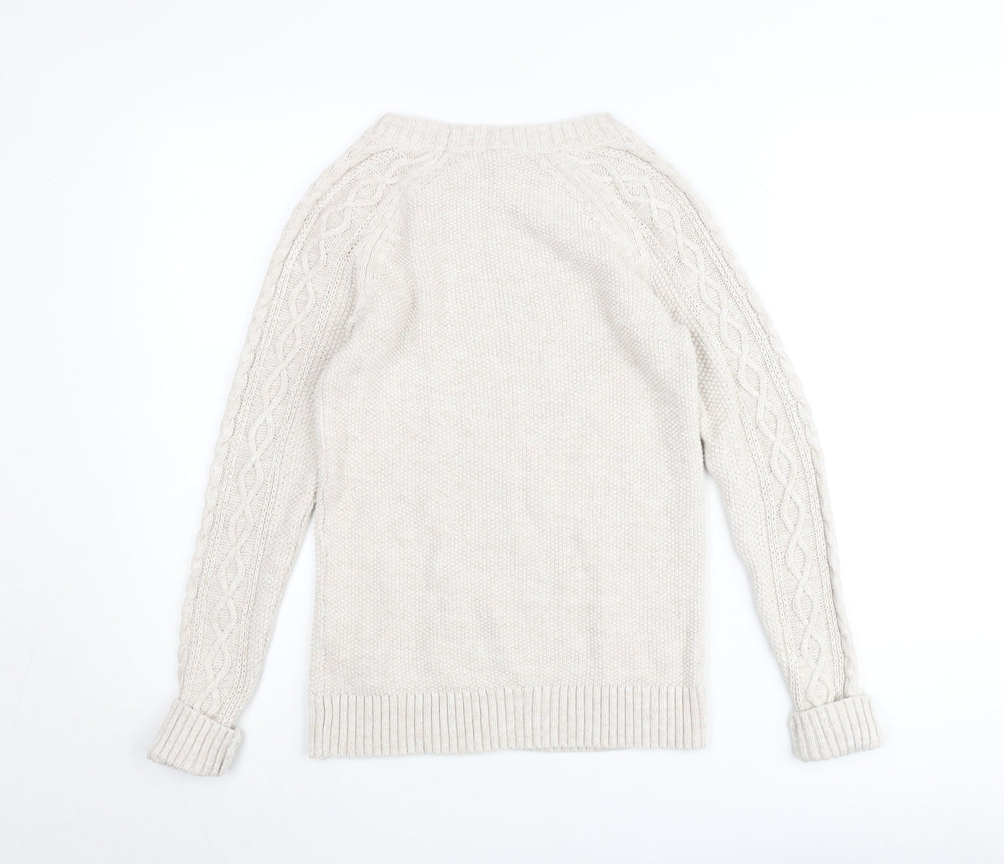 GAP Women Beige XS Cable-Knit Crew Neck Cotton Wool Jumper