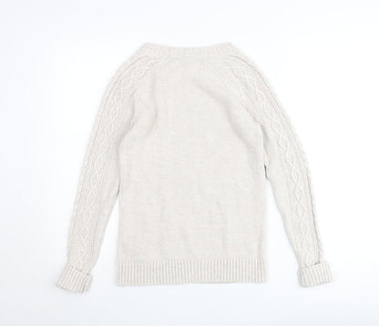 GAP Women Beige XS Cable-Knit Crew Neck Cotton Wool Jumper
