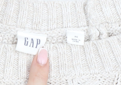 GAP Women Beige XS Cable-Knit Crew Neck Cotton Wool Jumper