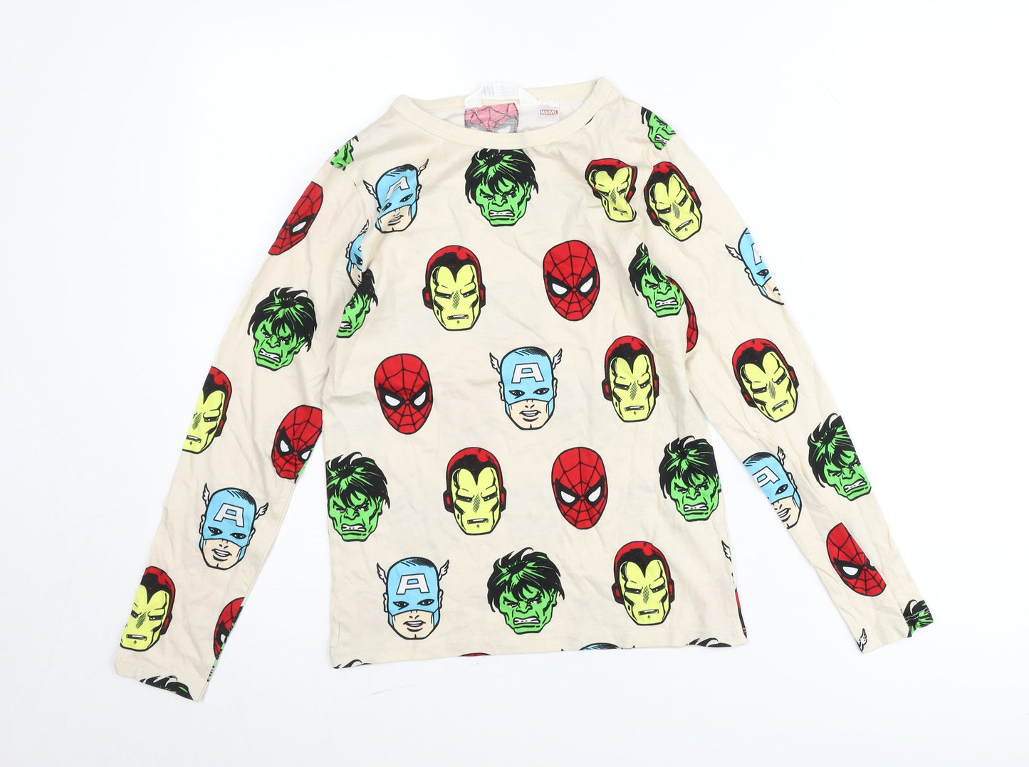 H&M Boys Beige Marvel Long Sleeve T-Shirt Size 8-10 Years