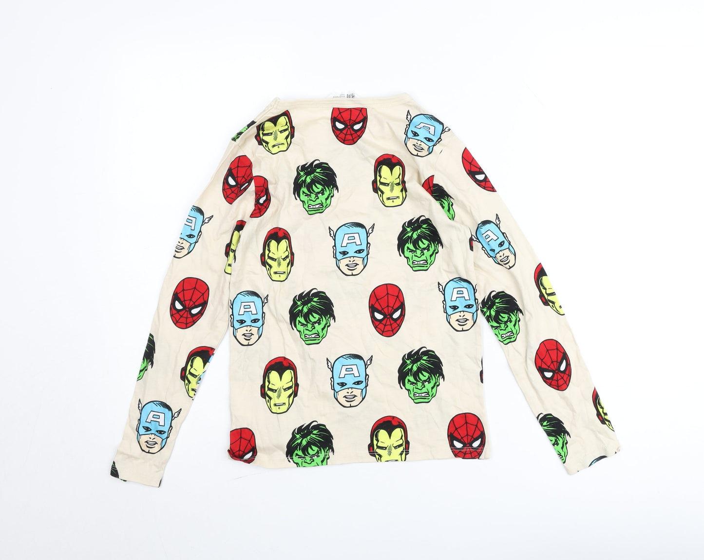 H&M Boys Beige Marvel Long Sleeve T-Shirt Size 8-10 Years