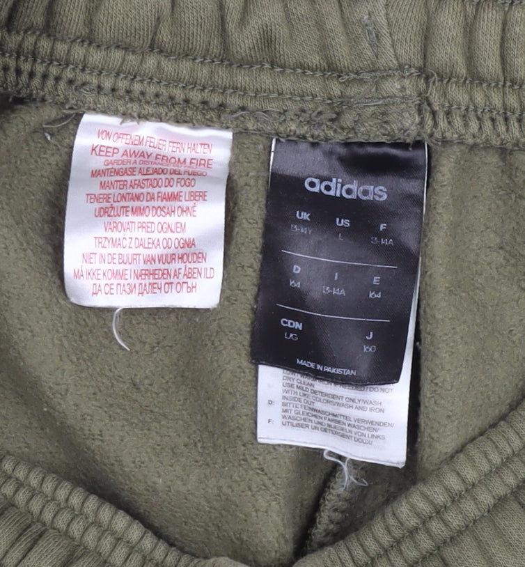 Adidas Teen Green Jogger Sweatpants 164cm Regular Fit Fleece Trousers