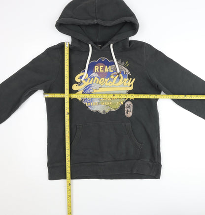 Superdry Men’s Black Pullover Hoodie M Graphic Logo Fleece