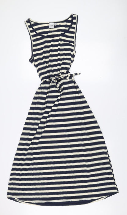 ICHI Women’s Blue White Striped A-Line Sleeveless Dress L