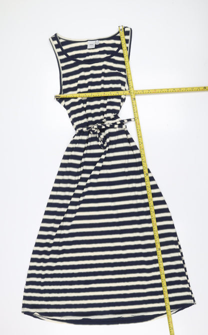ICHI Women’s Blue White Striped A-Line Sleeveless Dress L