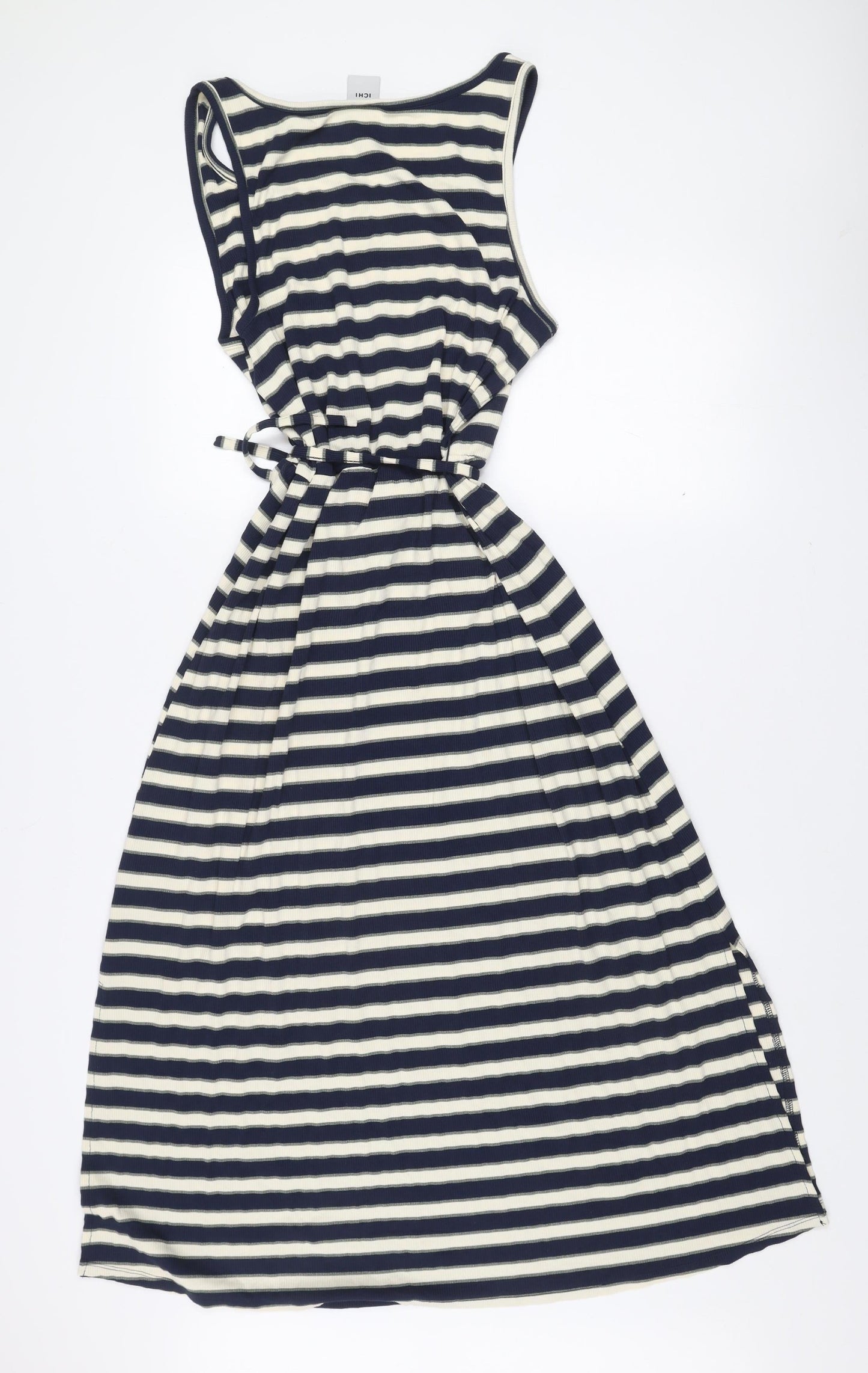 ICHI Women’s Blue White Striped A-Line Sleeveless Dress L