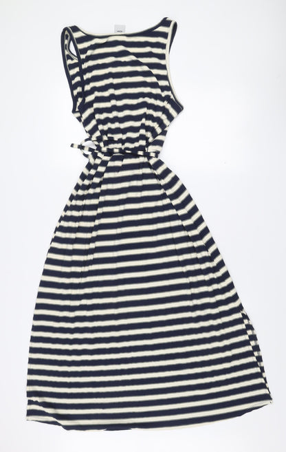 ICHI Women’s Blue White Striped A-Line Sleeveless Dress L