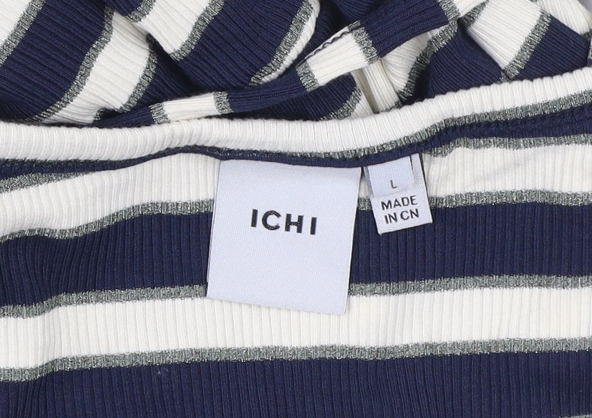 ICHI Women’s Blue White Striped A-Line Sleeveless Dress L