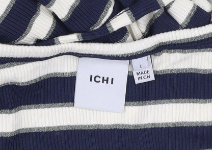 ICHI Women’s Blue White Striped A-Line Sleeveless Dress L