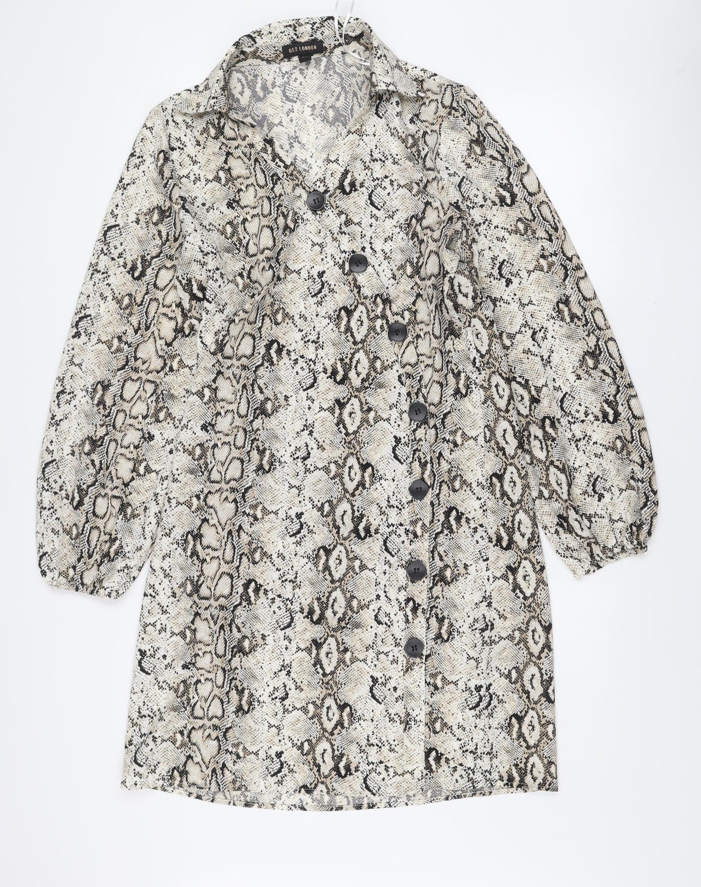 QED London Women’s Beige Animal Print Long Sleeve Shirt Dress UK 10
