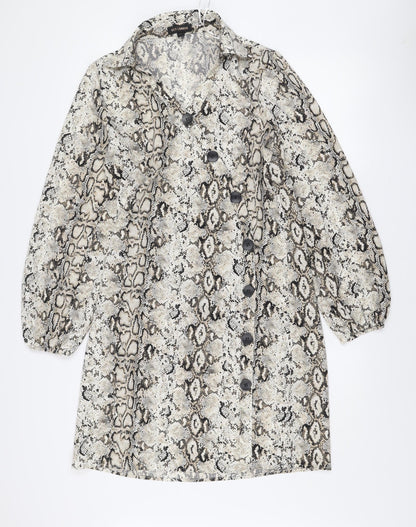 QED London Women’s Beige Animal Print Long Sleeve Shirt Dress UK 10