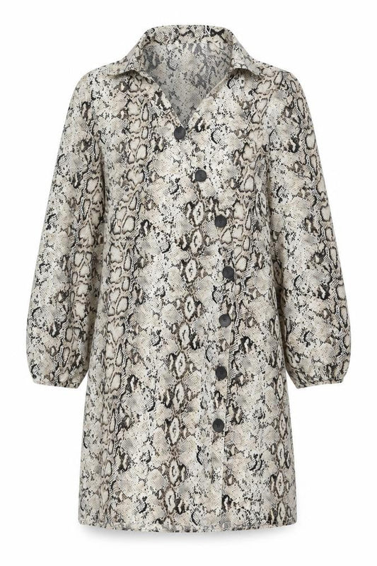 QED London Women’s Beige Animal Print Long Sleeve Shirt Dress UK 10