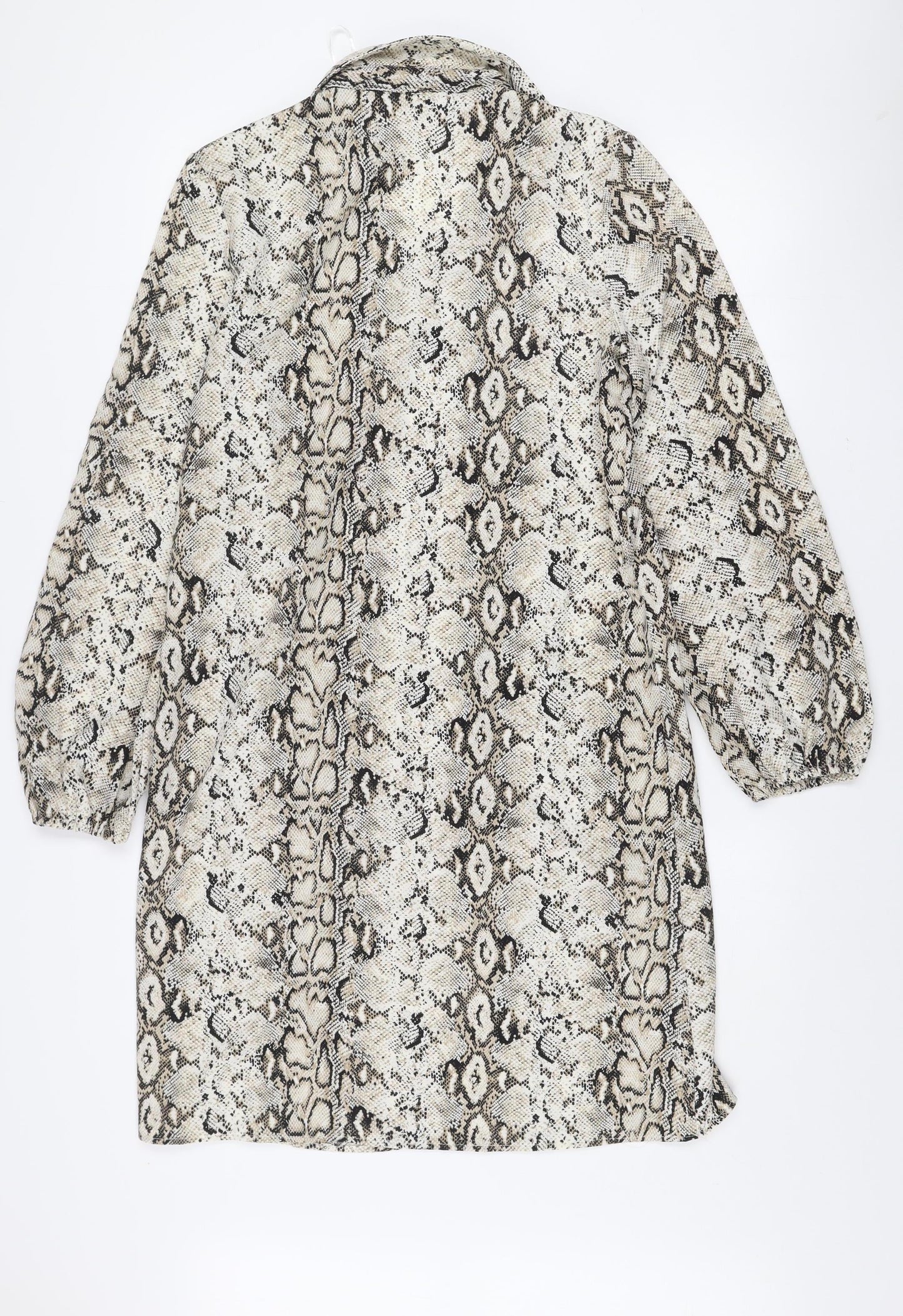 QED London Women’s Beige Animal Print Long Sleeve Shirt Dress UK 10