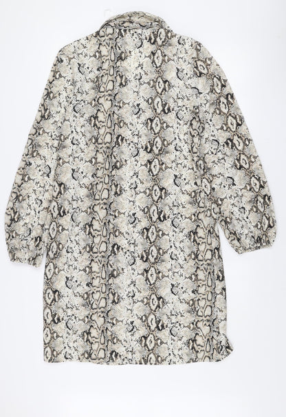 QED London Women’s Beige Animal Print Long Sleeve Shirt Dress UK 10