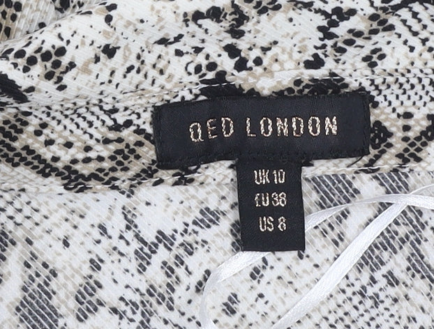 QED London Women’s Beige Animal Print Long Sleeve Shirt Dress UK 10