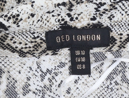 QED London Women’s Beige Animal Print Long Sleeve Shirt Dress UK 10
