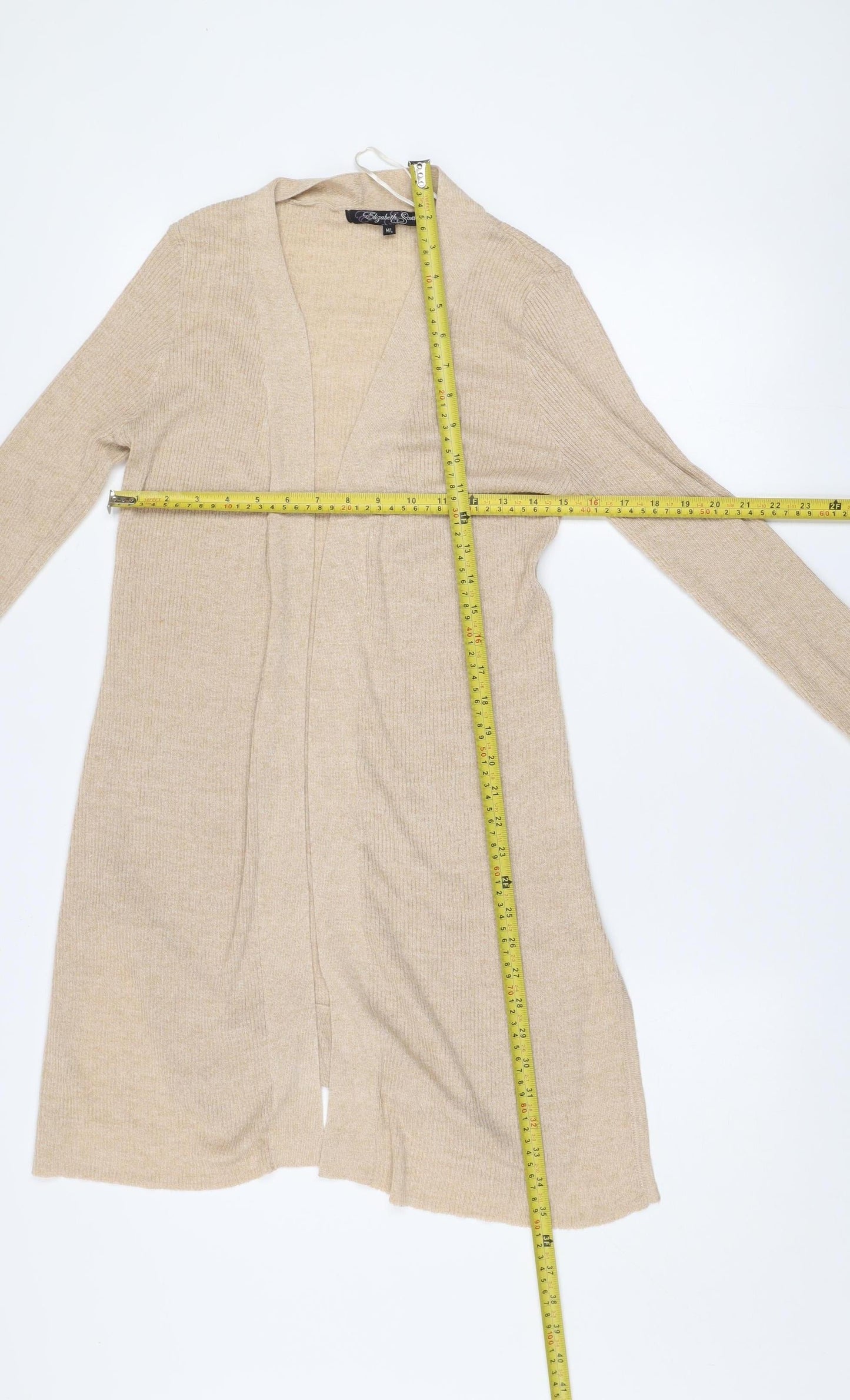 Elizabeth Scott Women's Beige Knit Open Front Long Sleeve Cardigan M/L
