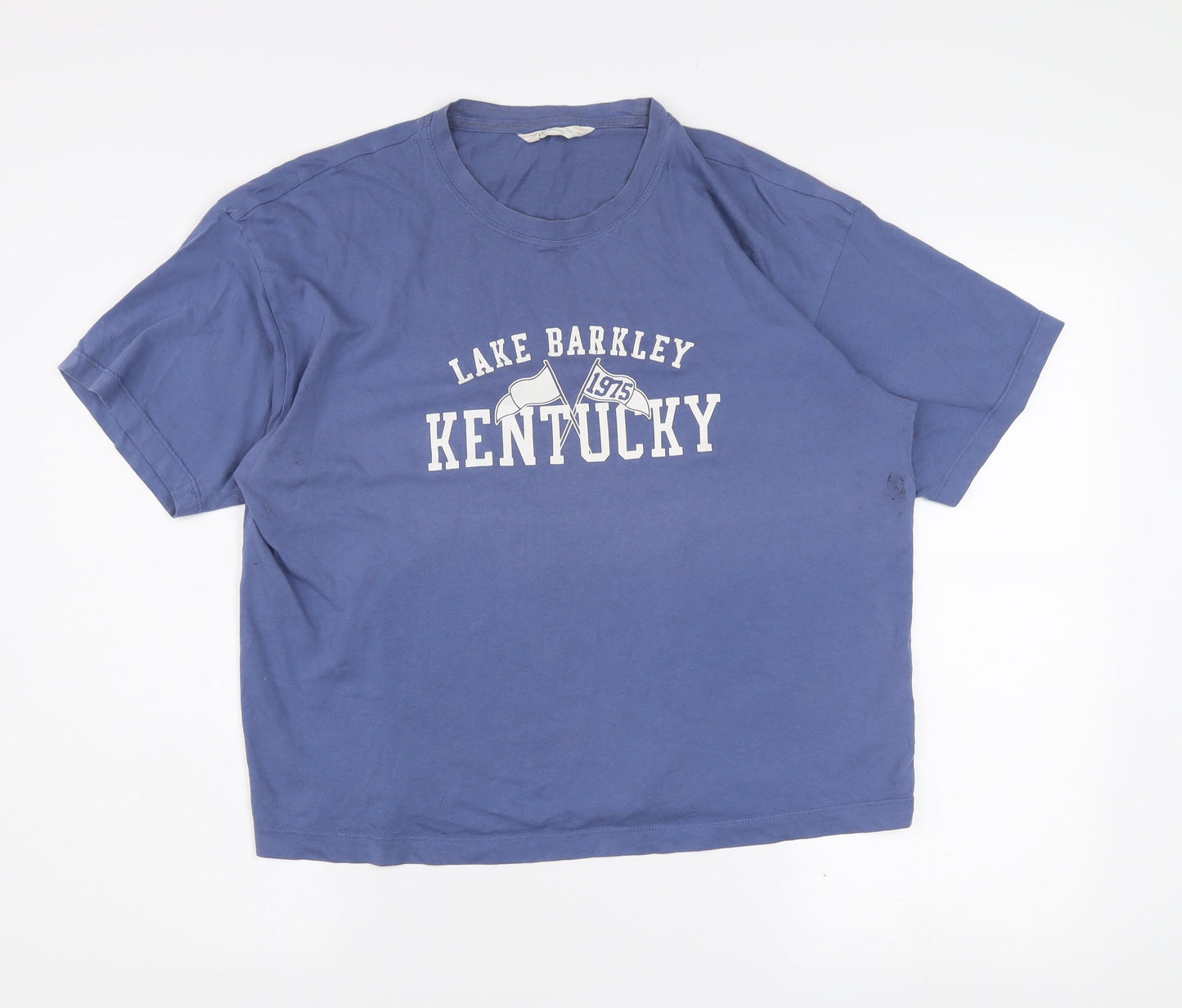 Primark Women's Blue Kentucky Cropped T-Shirt Size S Casual College Style