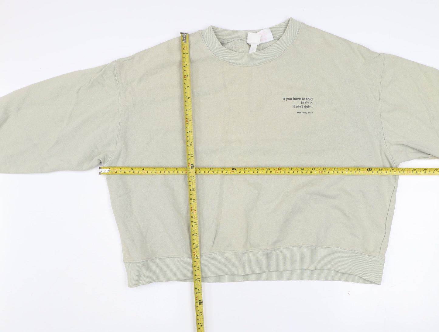 H&M Women’s Beige Disney Quote Cotton Pullover Sweatshirt L