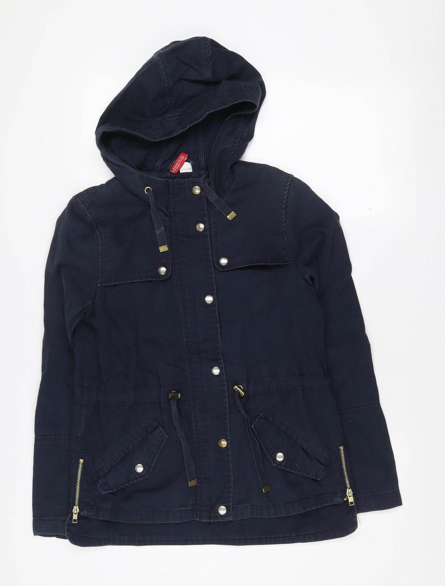 H&M Divided Women's Blue Hooded Cotton Parka Jacket Size 10