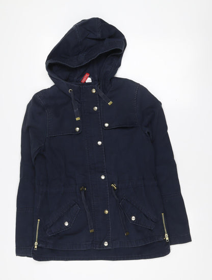 H&M Divided Women's Blue Hooded Cotton Parka Jacket Size 10