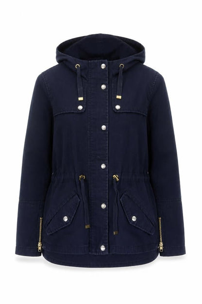 H&M Divided Women's Blue Hooded Cotton Parka Jacket Size 10