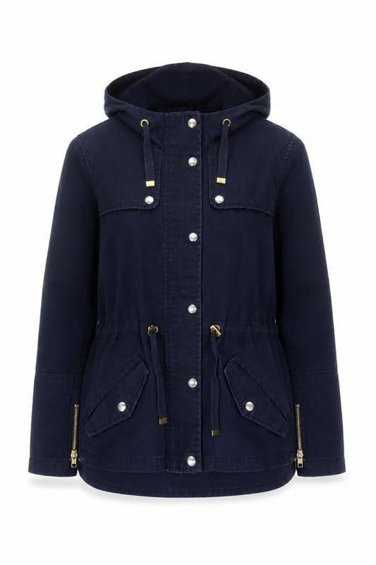 H&M Divided Women's Blue Hooded Cotton Parka Jacket Size 10