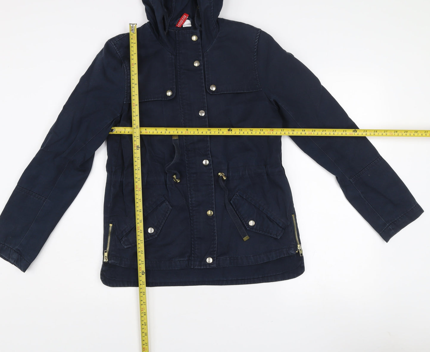 H&M Divided Women's Blue Hooded Cotton Parka Jacket Size 10