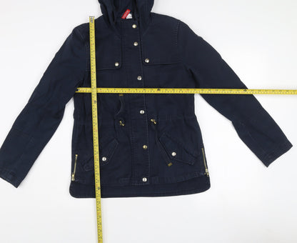 H&M Divided Women's Blue Hooded Cotton Parka Jacket Size 10