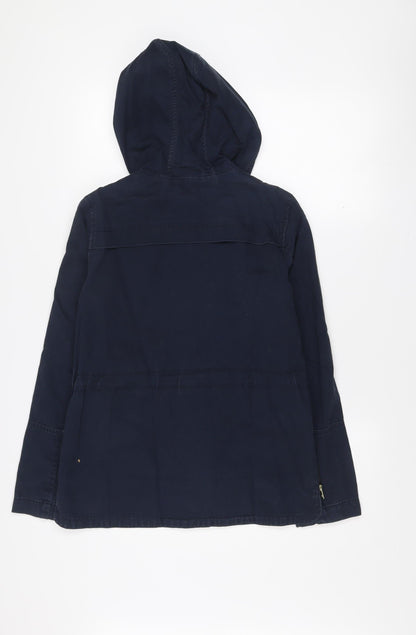 H&M Divided Women's Blue Hooded Cotton Parka Jacket Size 10